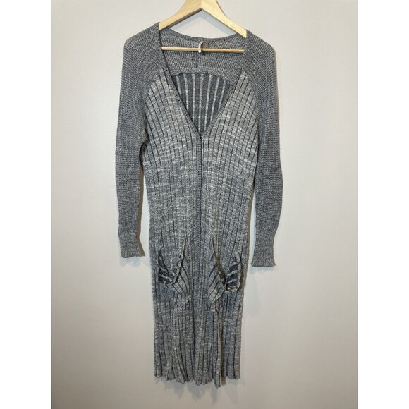 Free People Shadow Stripe Knit Duster Cardigan Longline Gray Size XS Minimalist - Picture 2 of 10